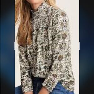 J. Jill Olive Floral Mock Neck Long-Sleeve Knit Top  Sm